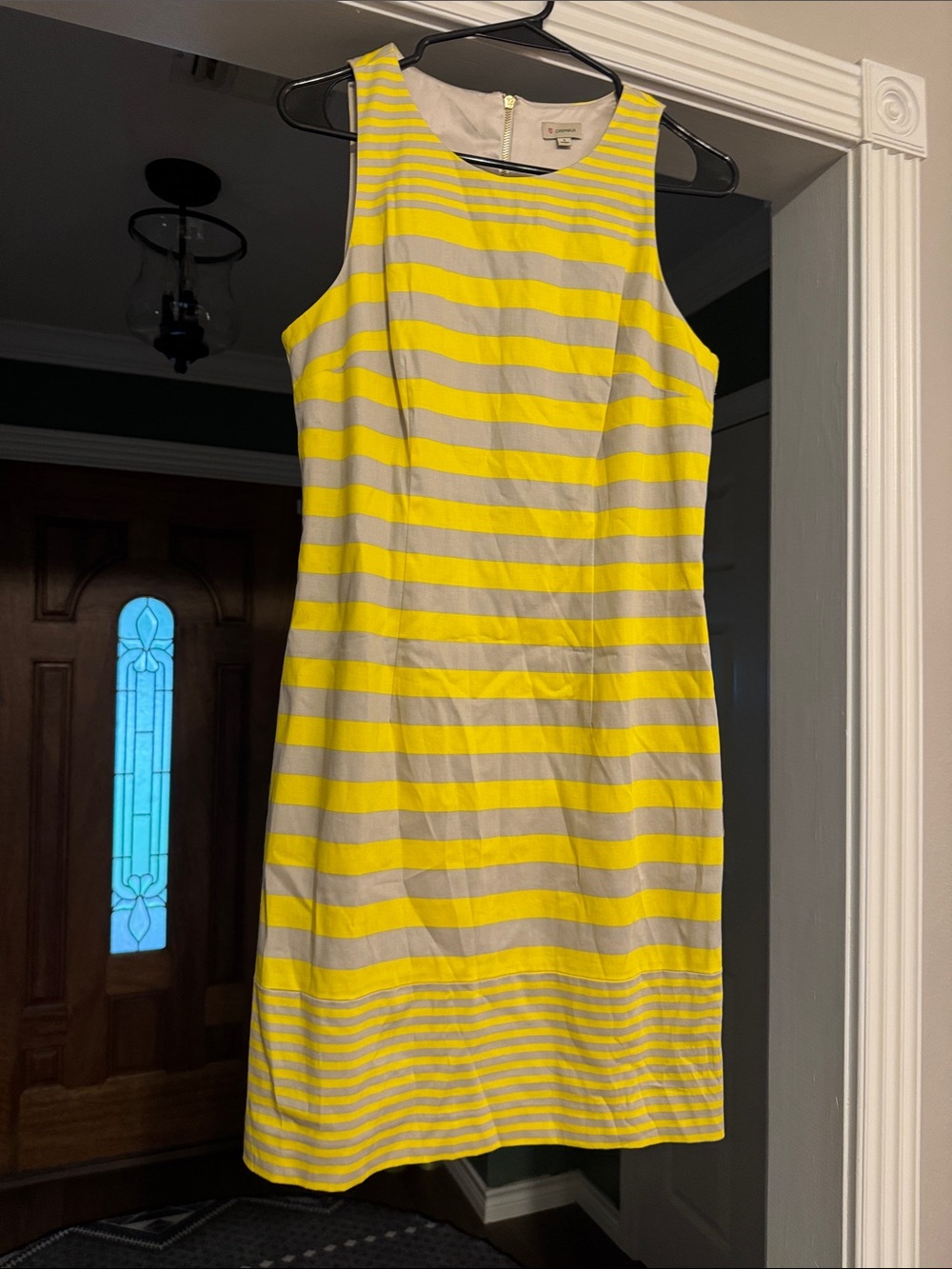 Daniel Cremieux Yellow and Cream Striped Midi Sheath Dress